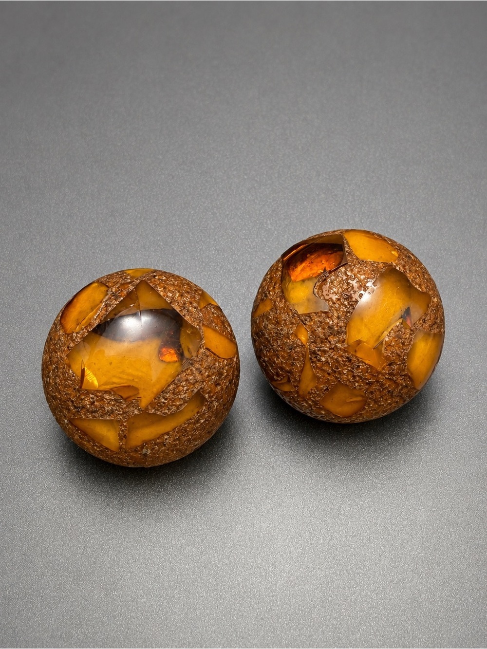 DAVID GRAU Round Amber Mosaic clip Earrings